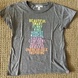 Gray Graphic T-Shirt with Colorful Text
